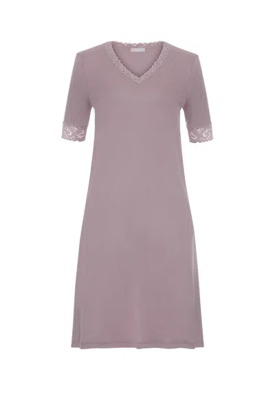 Hanro Moments Lace Trim Cotton Nightgown In Stormy Rose