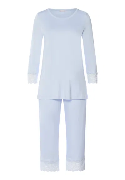 Hanro Moments Lace Trim Cotton Pajama Set In Blue