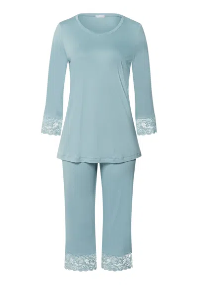Hanro Moments Lace Trim Cotton Pajama Set In Blue