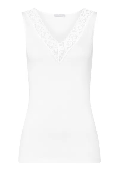 Hanro Moments Lace Trim Cotton Tank Top In Gray