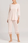 Hanro Moments Lace Trim Crop Pajamas In Crystal Pink