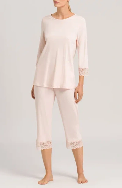 Hanro Moments Lace Trim Crop Pajamas In Crystal Pink