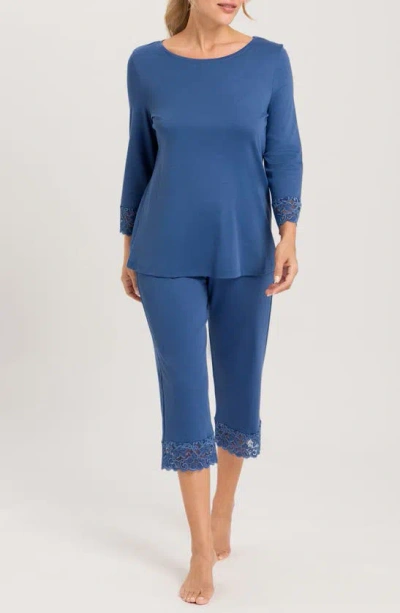 Hanro Moments Lace Trim Crop Pajamas In True Navy