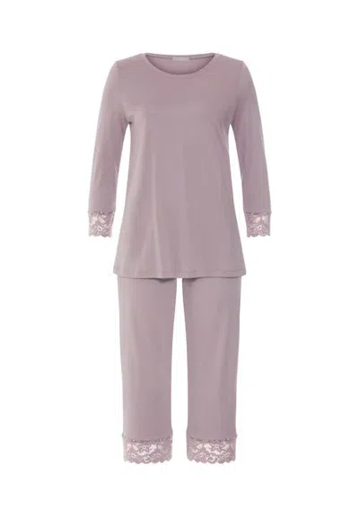 Hanro Moments Lace Trim Cropped Cotton Pajama Set In Purple