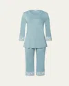 Hanro Moments Lace-trim Cropped Pajama Set In Blue