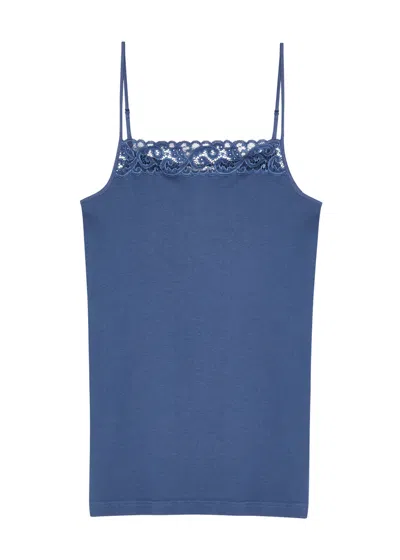 Hanro Moments Lace-trimmed Cotton Camisole Top In Navy
