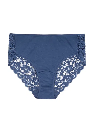 Hanro Moments Panelled Lace Briefs In Navy