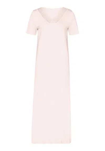 Hanro Moments Short Sleeve Long Gown In Pink