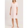 Hanro Moments Short Sleeve V-neck Cotton Nightgown In Crystal Pink