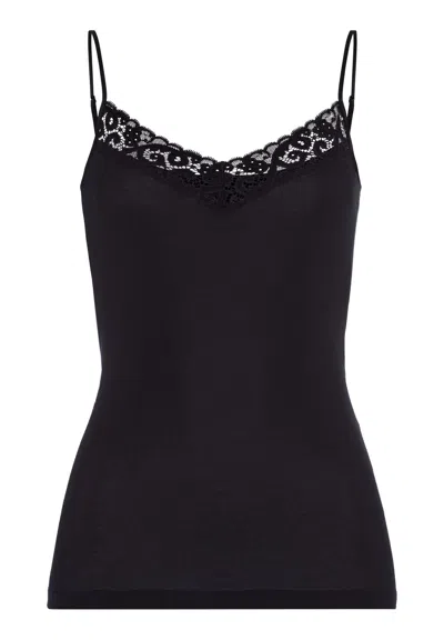 Hanro Moments V-neck Cotton Camisole In Black