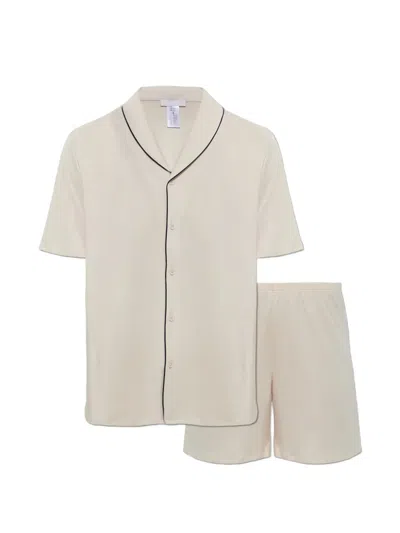 Hanro Natural Comfort Piped Pajamas In Neutral