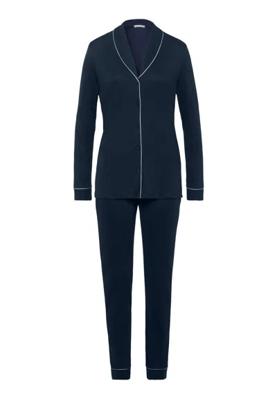 Hanro Natural Comfort Tencel™ Button Front Pajama Set In Blue