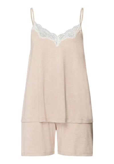 Hanro Natural Elegance Camisole Short Pajama Set In Brown