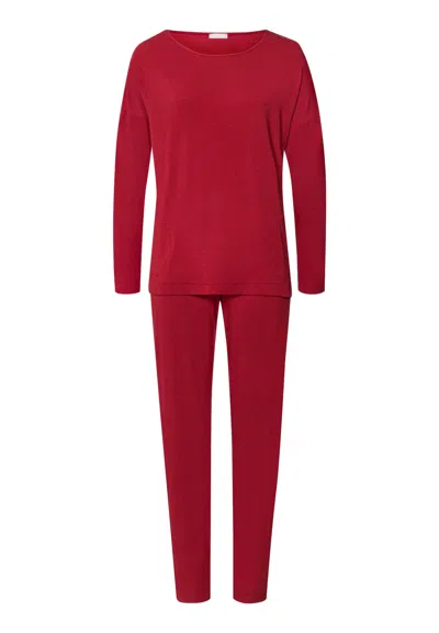 Hanro Natural Elegance Drop Shoulder Pajama Set In Red