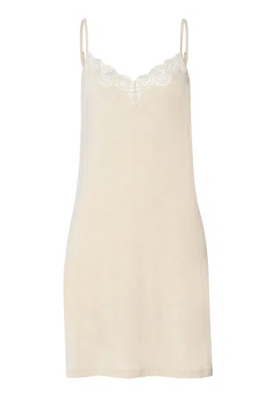 Hanro Natural Elegance Lace Trim V-neck Chemise In Gray