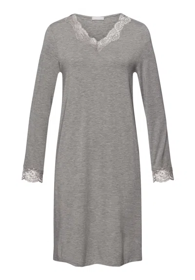 Hanro Natural Elegance Lace Trim V-neck Nightgown In Gray