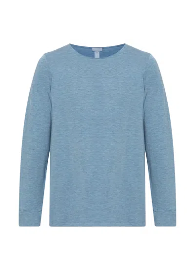 Hanro Natural Elegance Long-sleeve Pyjama Top In Blue