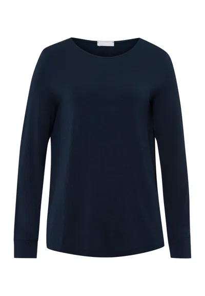 Hanro Natural Elegance Relaxed Round Neck Top In Blue