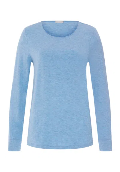 Hanro Natural Elegance Relaxed Round Neck Top In Bluebird Melange