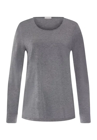 Hanro Natural Elegance Relaxed Round Neck Top In Stone Melange