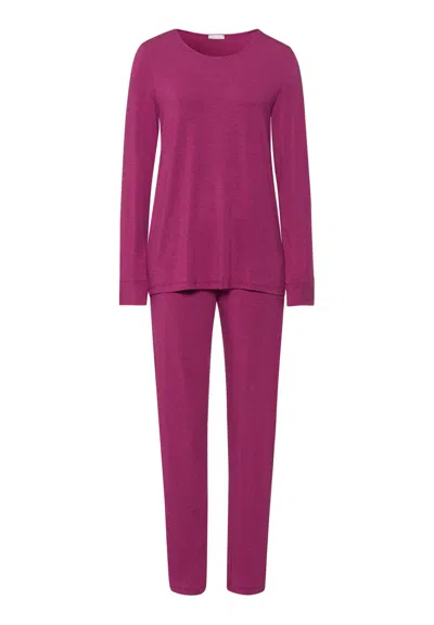 Hanro Natural Elegance Round Neck Long Pajama Set In Burgundy