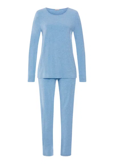Hanro Natural Elegance Round Neck Long Pajama Set In Bluebird Melange