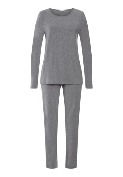 Hanro Natural Elegance Round Neck Long Pajama Set In Stone Melange