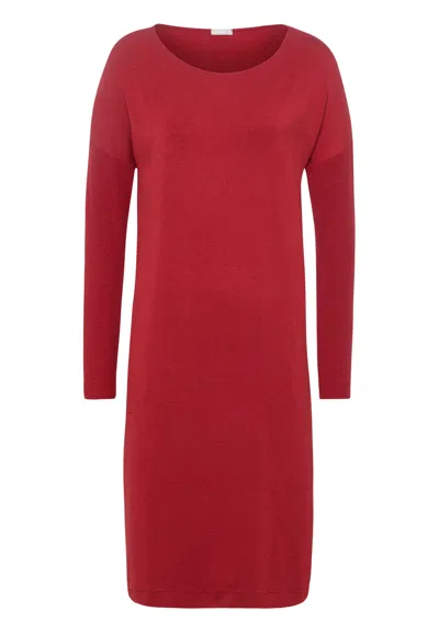 Hanro Natural Elegance Round Neck Nightgown In Burgundy