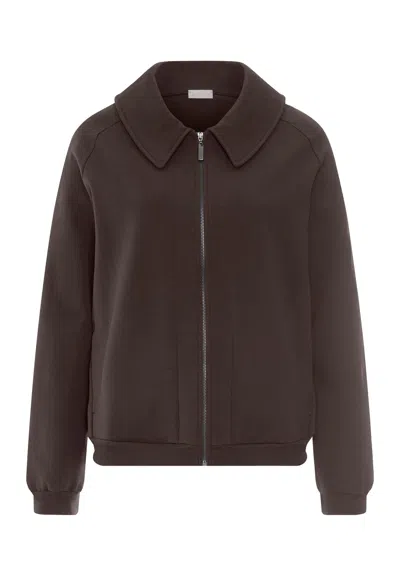 Hanro Natural Living Cotton Blend Zip-up Jacket In Dark Mocha