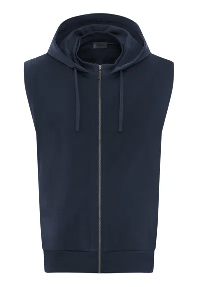 Hanro Natural Living Hooded French Terry Zip-up Vest In Deep Navy