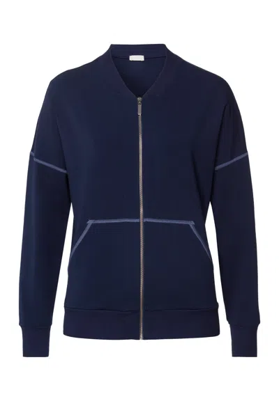 Hanro Natural Living Organic Cotton Zip-up Jacket In Blue