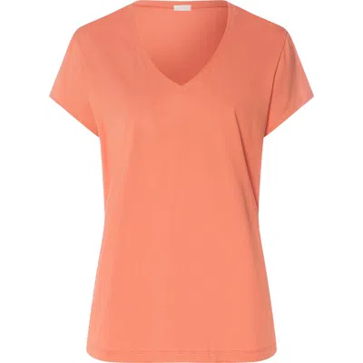 Hanro Natural Shirt Organic Cotton V-neck T-shirt In Orange