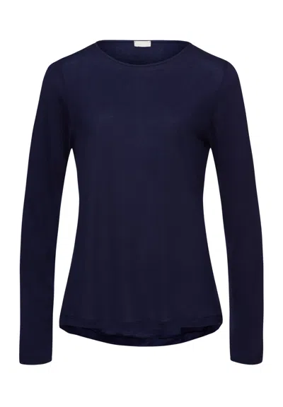 Hanro Natural Wear Relaxed Round Neck Top In Blue