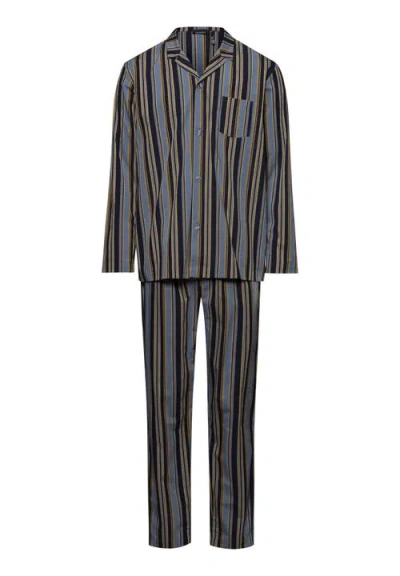 Hanro Night And Day Notch Collar Cotton Pajama Set In Ocean Stripe