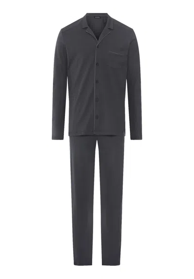 Hanro Night And Day Button Front Cotton Pajama Set In Charcoal Art