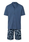 Hanro Night And Day Button Front Cotton Pajama Set In Night Blue Tiles