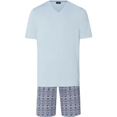 Hanro Night And Day Cotton And Tencel V-neck Pajama Set In Blue