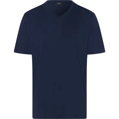 Hanro Night And Day Cotton And Tencel V-neck T-shirt In Blue
