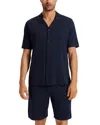 Hanro Night And Day Notch Collar Button Front Cotton Shirt In Deep Navy