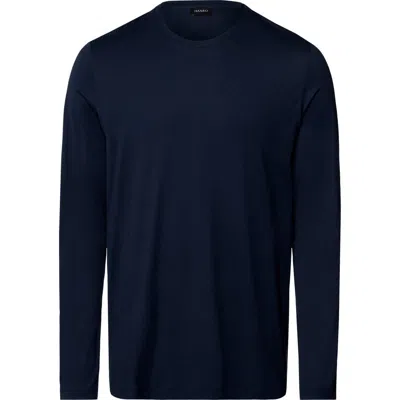 Hanro Night And Day Cotton Crew Neck Top In Deep Navy