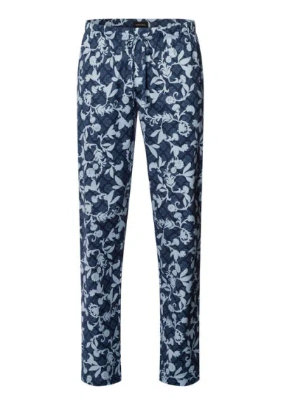 Hanro Night And Day Cotton Drawstring Pajama Pants In Night Blue Tiles