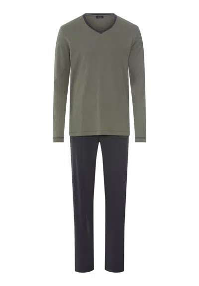 Hanro Night & Day Cotton V-neck Pajama Set In Charcoal Art