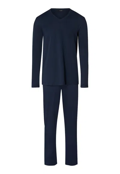 Hanro Night And Day Cotton V-neck Pajama Set In Blue