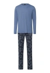 Hanro Night And Day Crew Neck Cotton Pajama Set In Blue