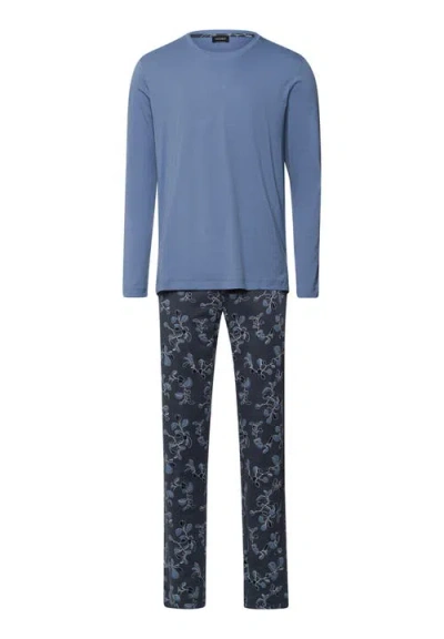 Hanro Night And Day Crew Neck Cotton Pajama Set In Blue
