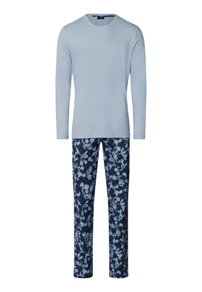Hanro Night And Day Crew Neck Cotton Pajama Set In Blue