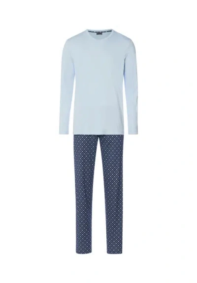 Hanro Night And Day Crew Neck Cotton Pajama Set In Blue