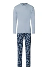 Hanro Night And Day Crew Neck Cotton Pajama Set In Night Blue Tiles