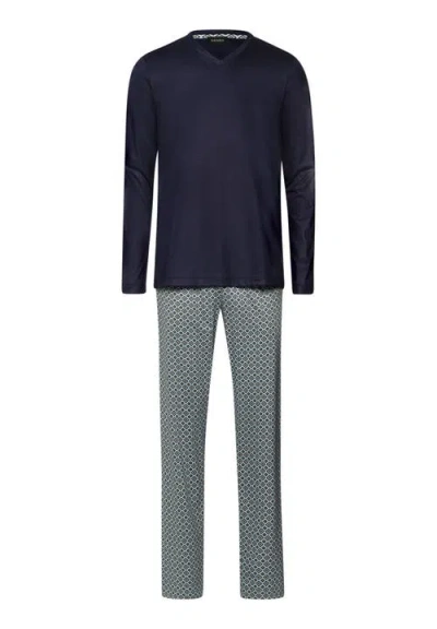Hanro Night And Day Long Sleeve V-neck Pajama Set In Blue
