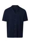 Hanro Night And Day Notch Collar Button Front Cotton Shirt In Deep Navy